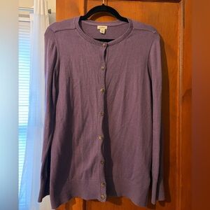LL Bean Purple Button-Up Cotton and Cashmere Cardigan